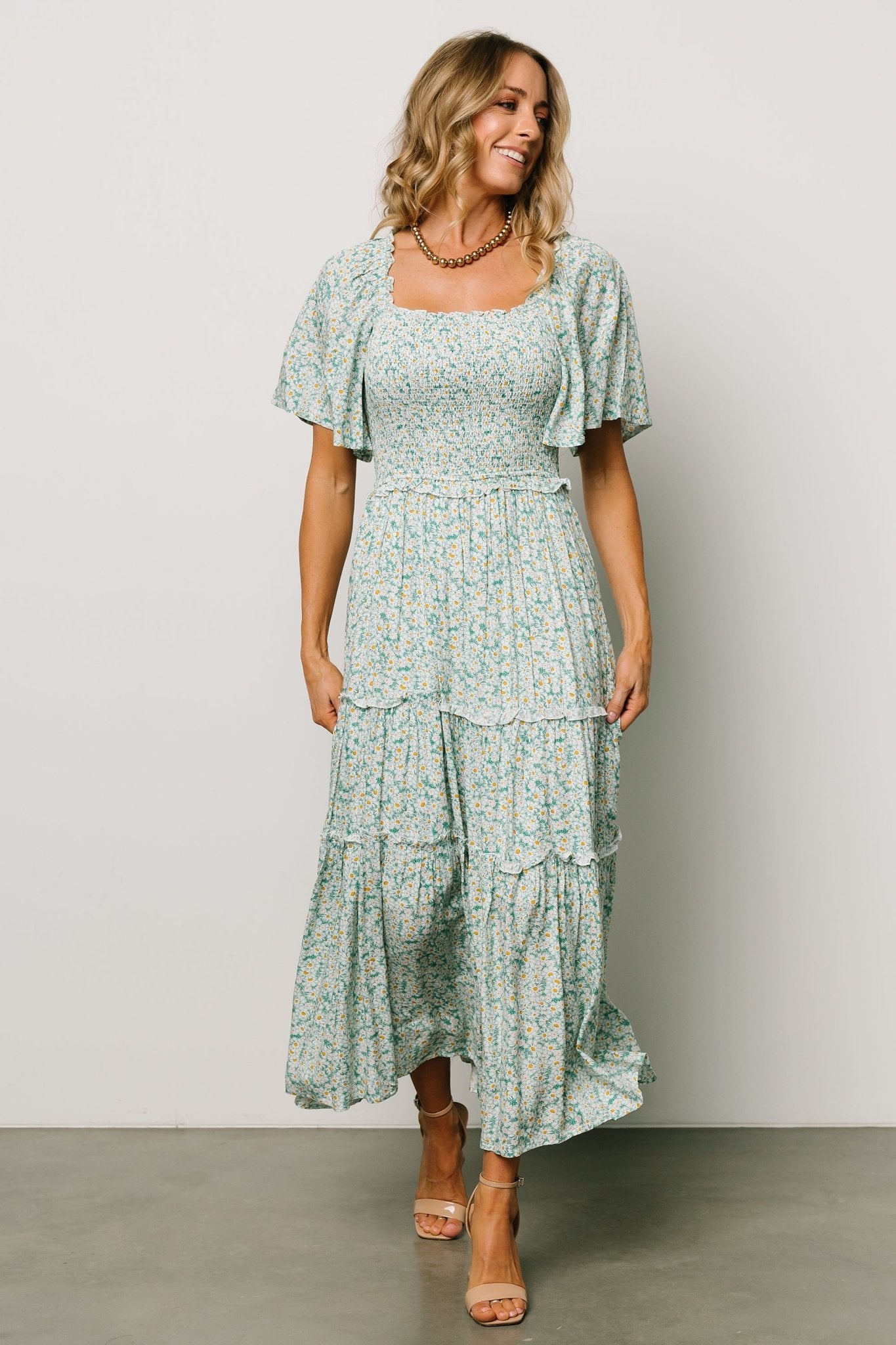 Regina Smocked Maxi Dress | Green Floral - Baltic Born