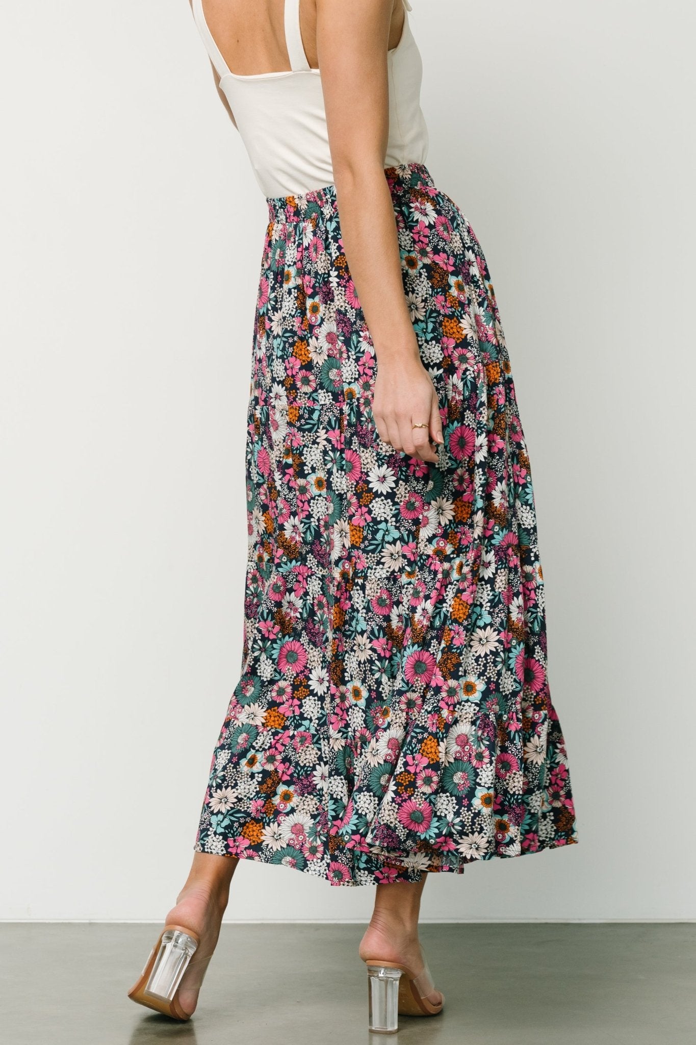 Reilly Maxi Skirt | Navy Flower Print - Baltic Born