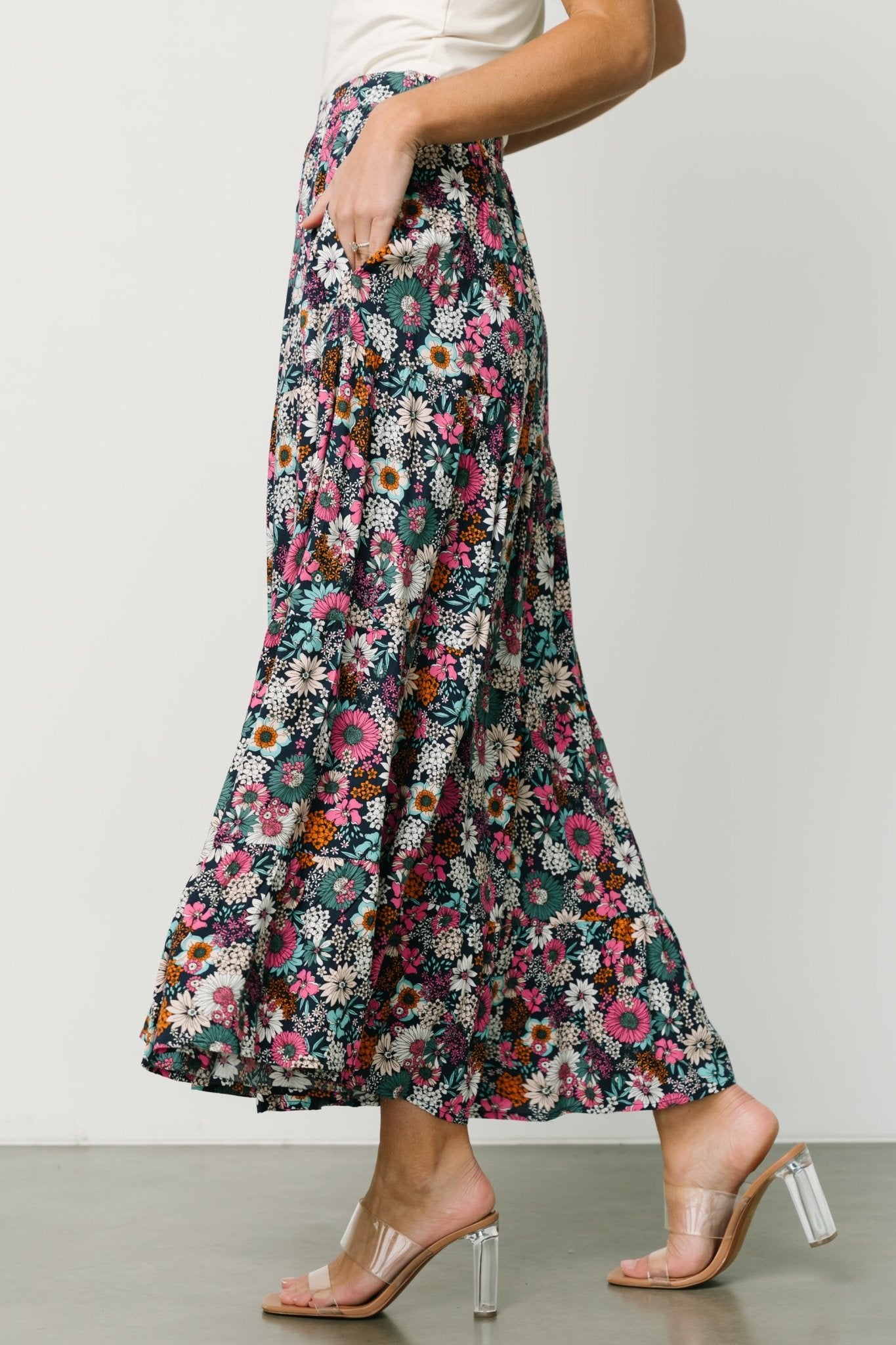 Reilly Maxi Skirt | Navy Flower Print - Baltic Born