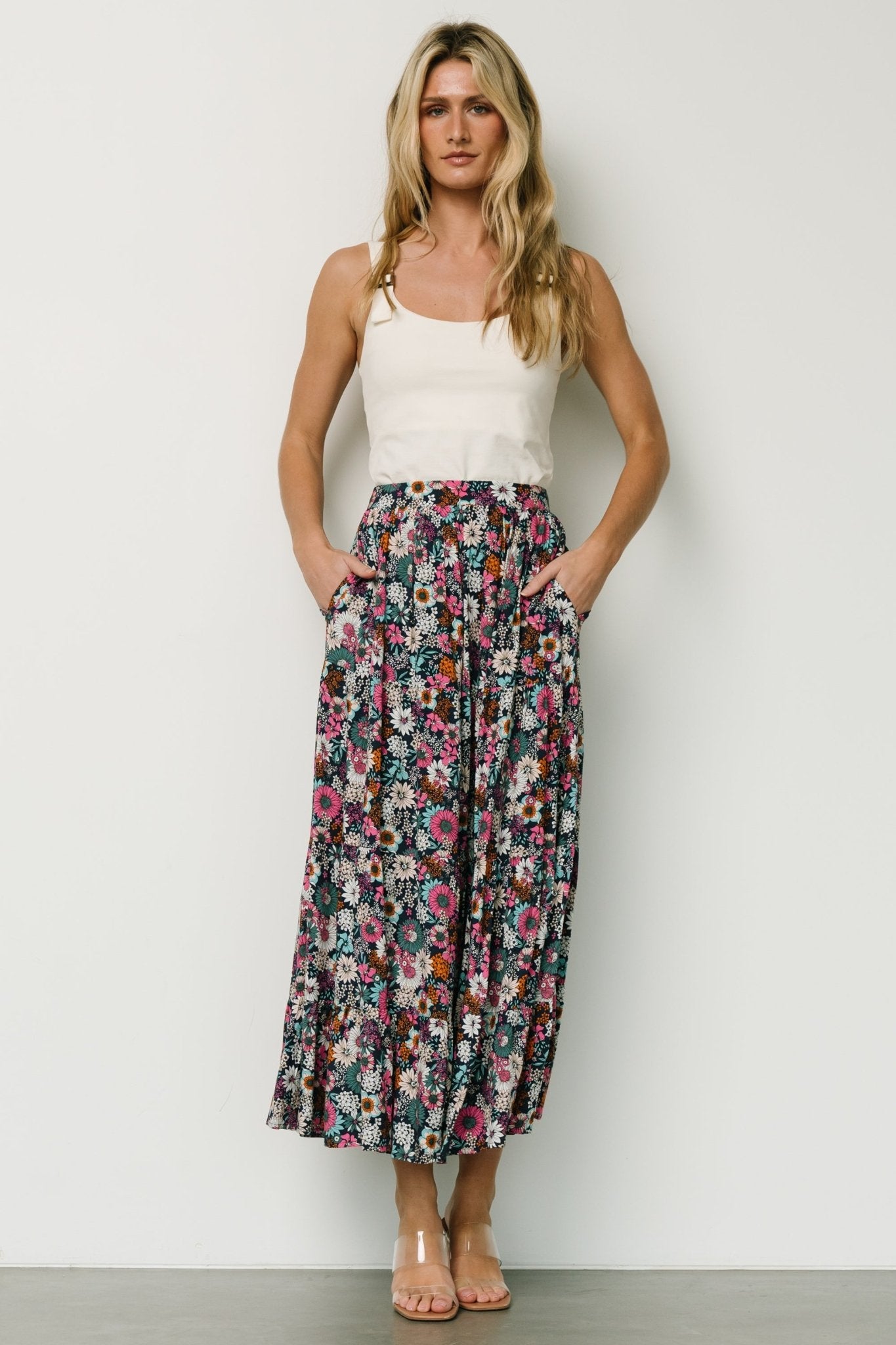 Reilly Maxi Skirt | Navy Flower Print - Baltic Born