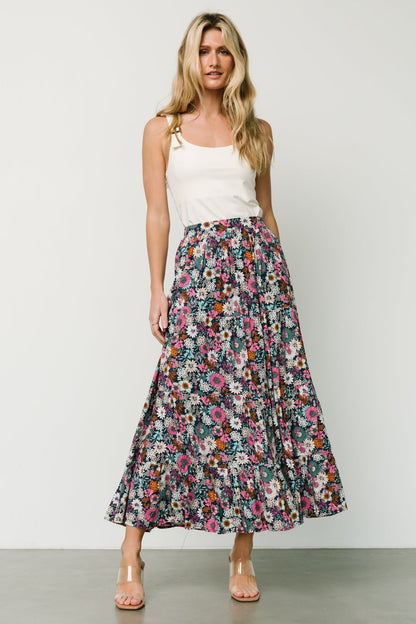 Reilly Maxi Skirt | Navy Flower Print - Baltic Born