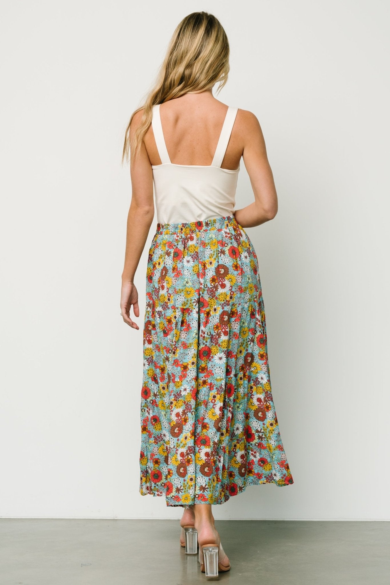 Reilly Maxi Skirt | Teal Flower Print - Baltic Born