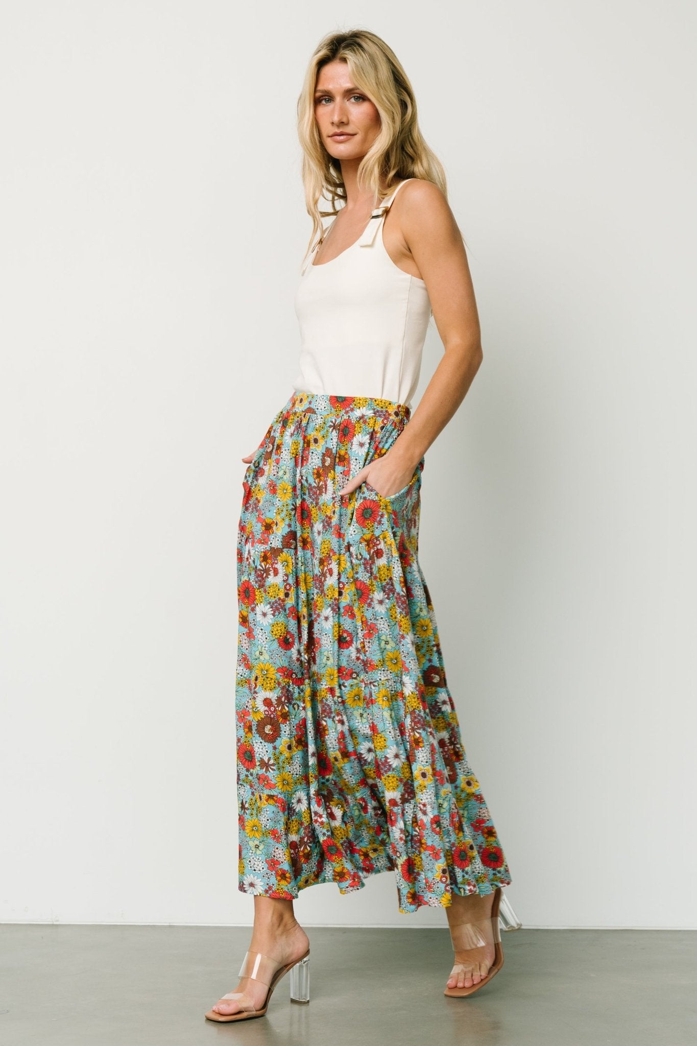 Reilly Maxi Skirt | Teal Flower Print | Baltic Born