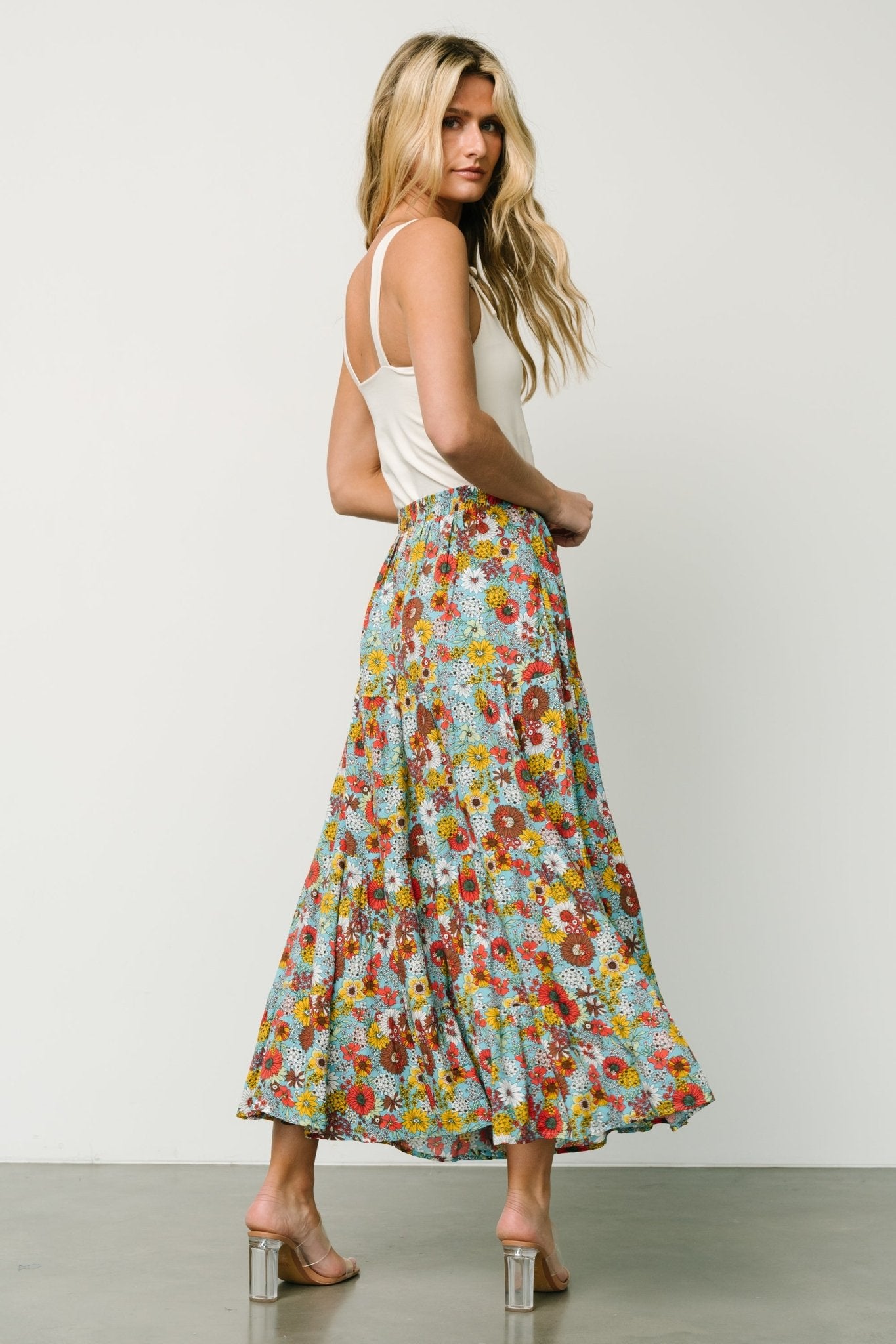 Reilly Maxi Skirt | Teal Flower Print - Baltic Born