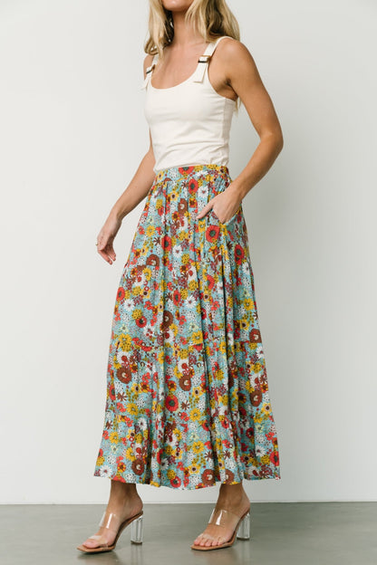 Reilly Maxi Skirt | Teal Flower Print - Baltic Born