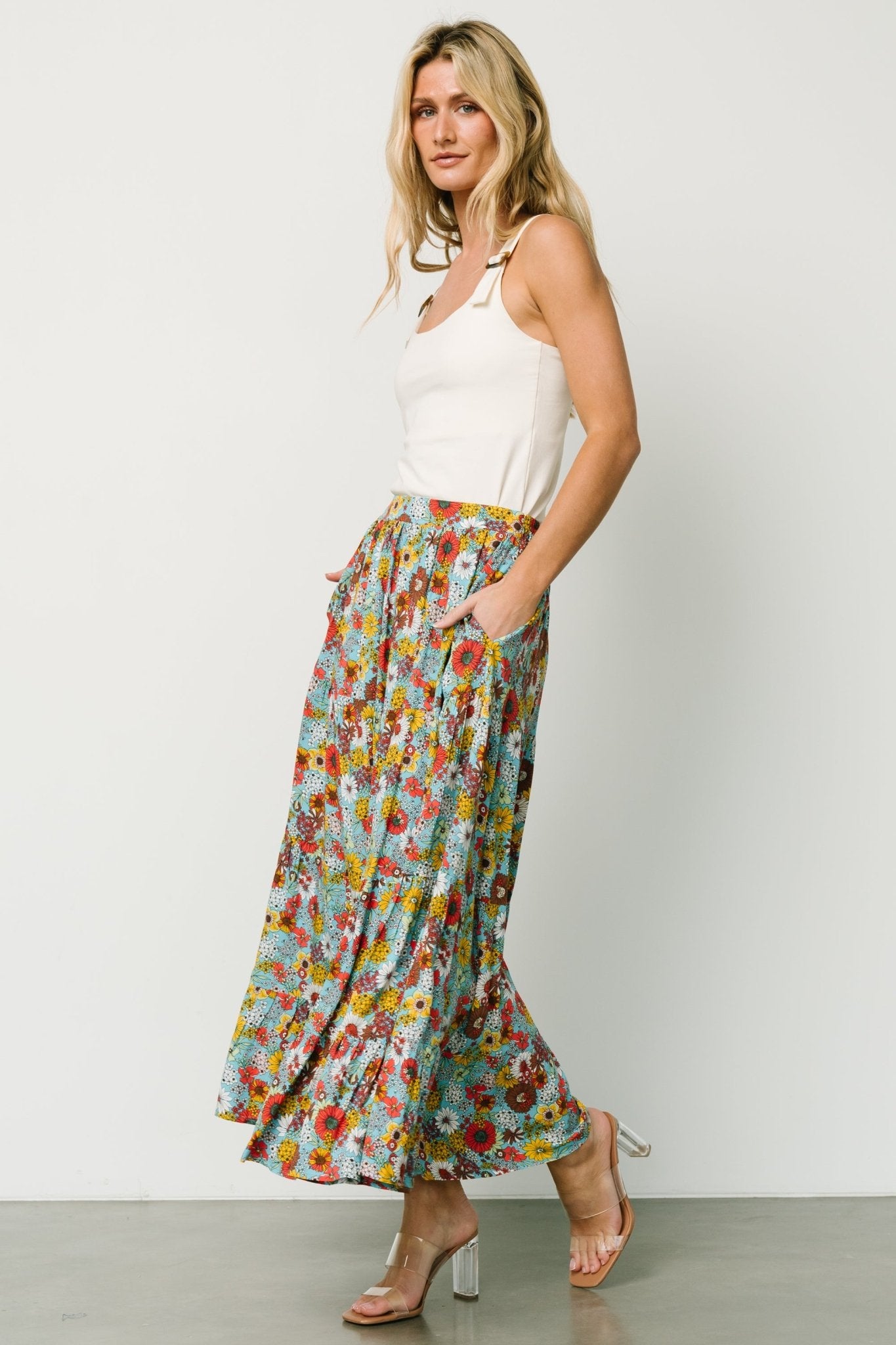 Reilly Maxi Skirt | Teal Flower Print - Baltic Born