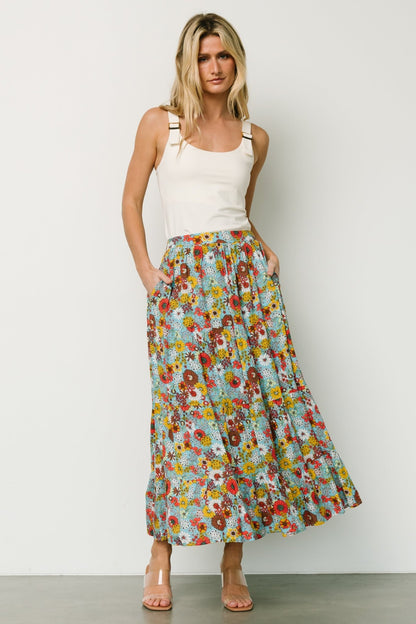 Reilly Maxi Skirt | Teal Flower Print - Baltic Born