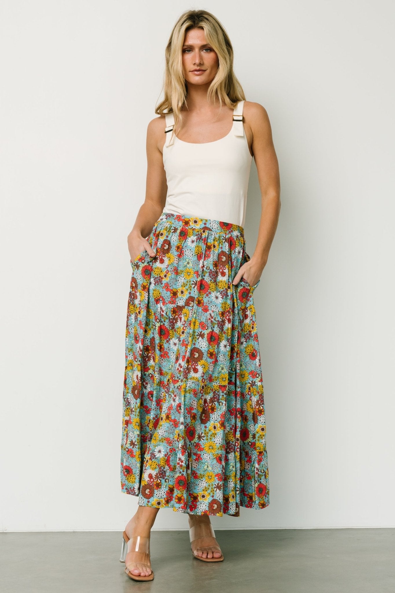 Reilly Maxi Skirt | Teal Flower Print - Baltic Born