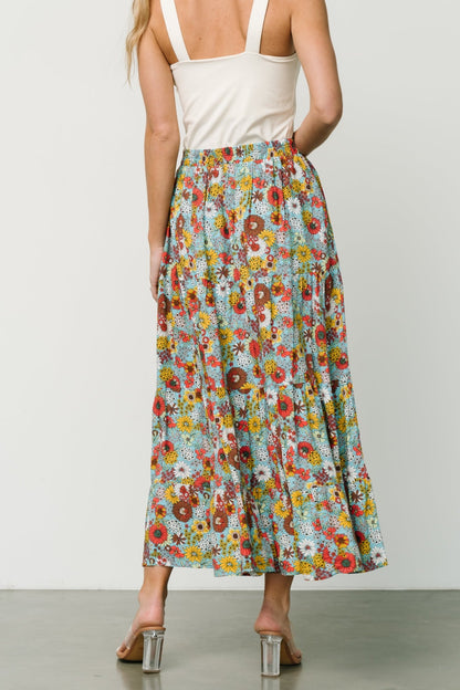 Reilly Maxi Skirt | Teal Flower Print - Baltic Born