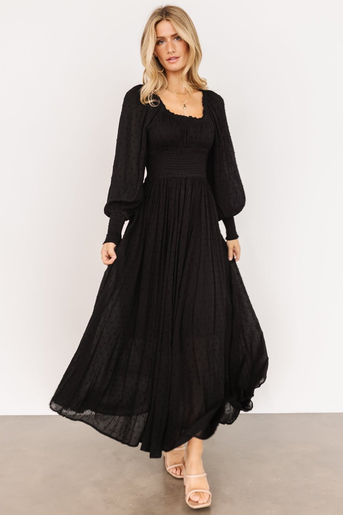 Renata Dot Maxi Dress, Black