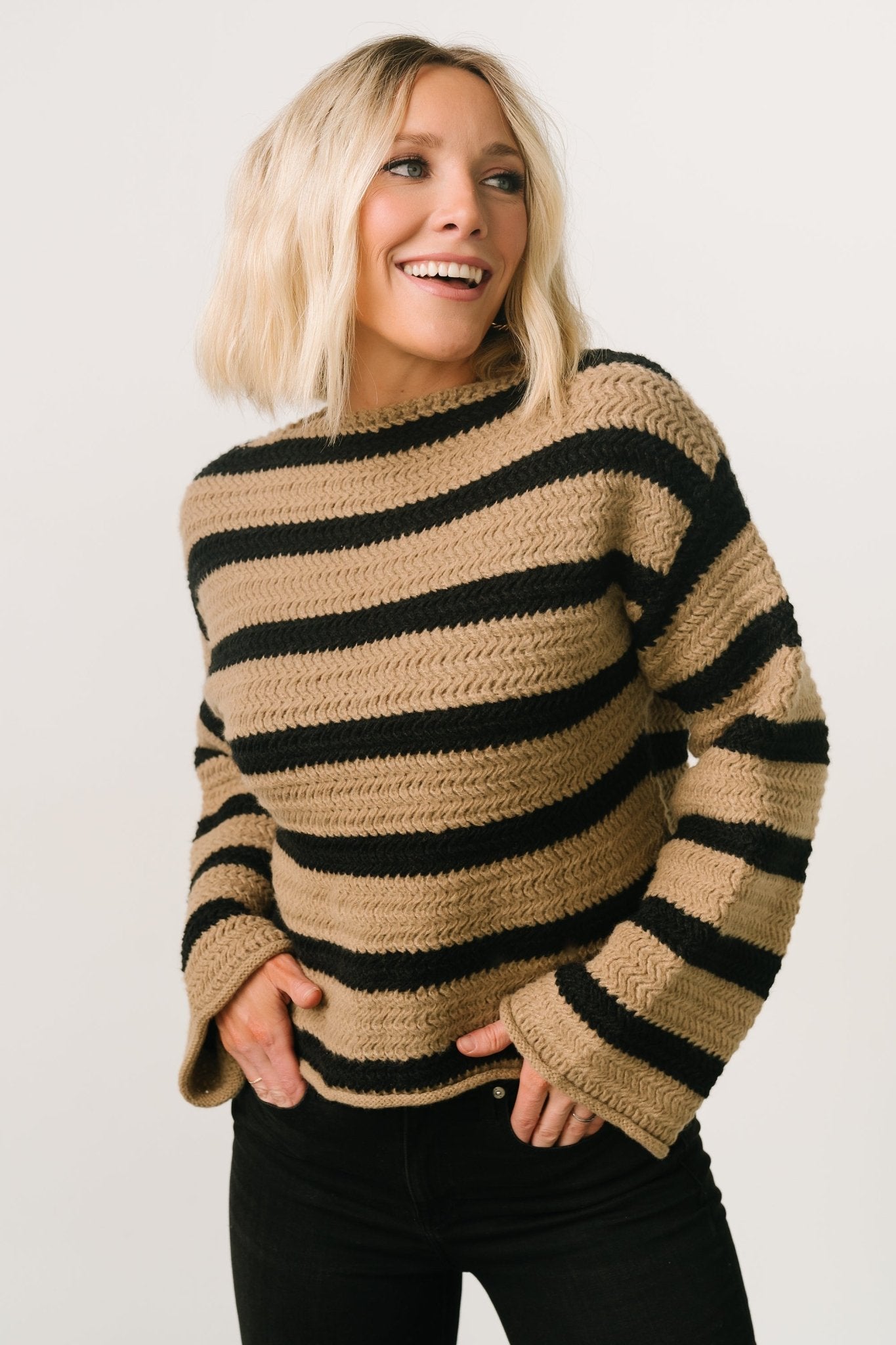 Robbie Striped Knit Sweater | Black + Camel - Baltic Born