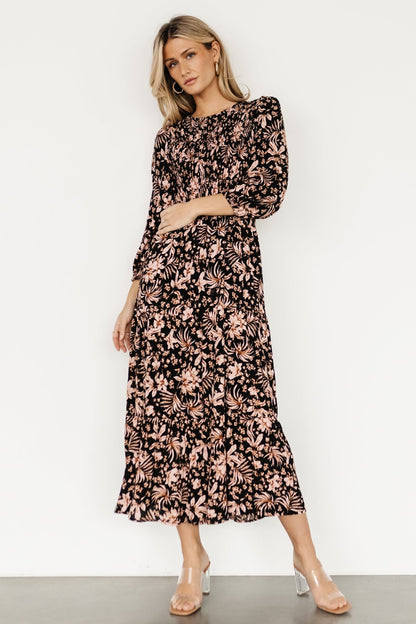 Rochelle Smocked Midi Dress | Black Multi Floral - Baltic Born