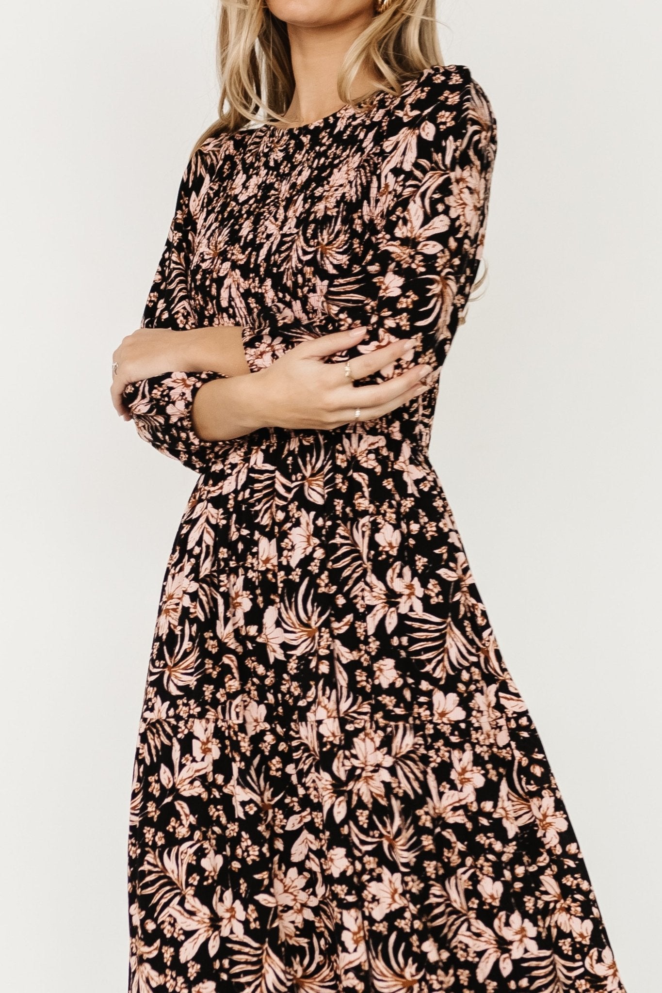 Rochelle Smocked Midi Dress | Black Multi Floral - Baltic Born