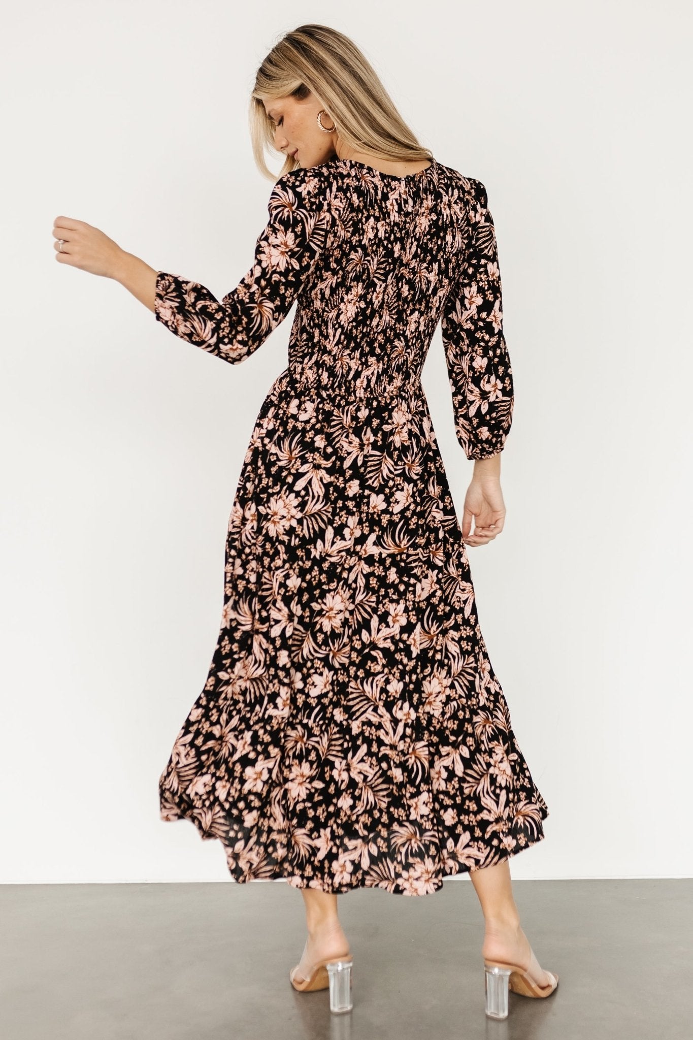 Rochelle Smocked Midi Dress | Black Multi Floral - Baltic Born