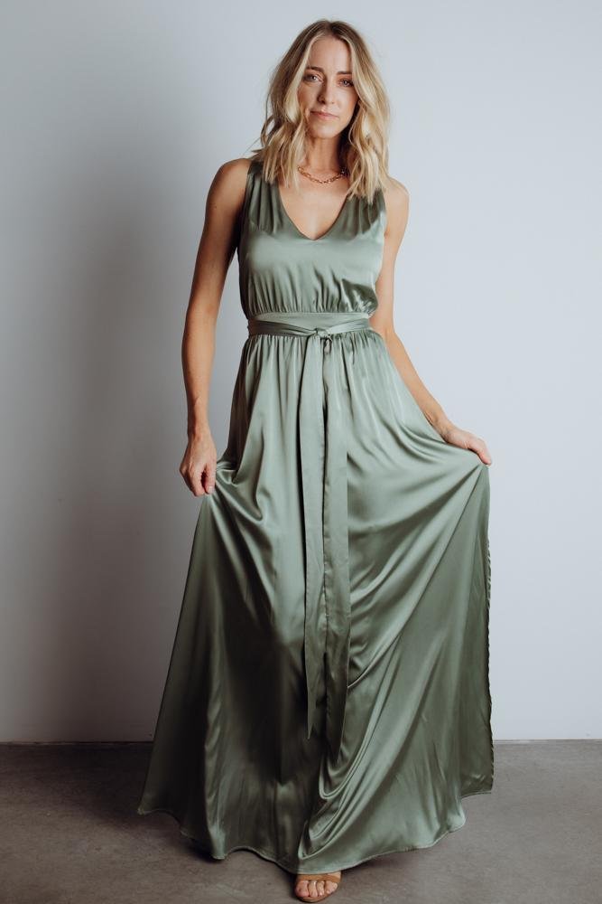 Roma Satin Maxi Dress | Eucalyptus | Baltic Born