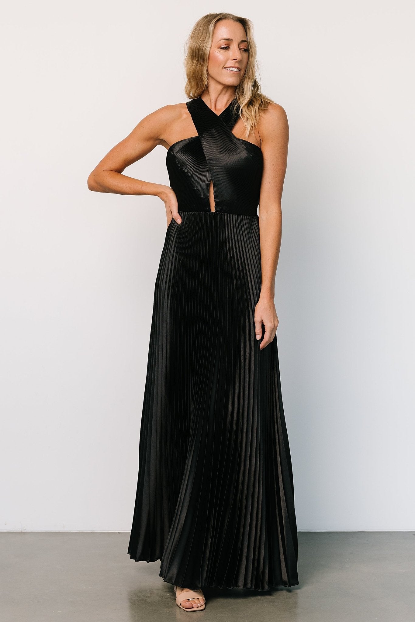 Baltic Born Womens Sandra Pleated Maxi Dress | Black