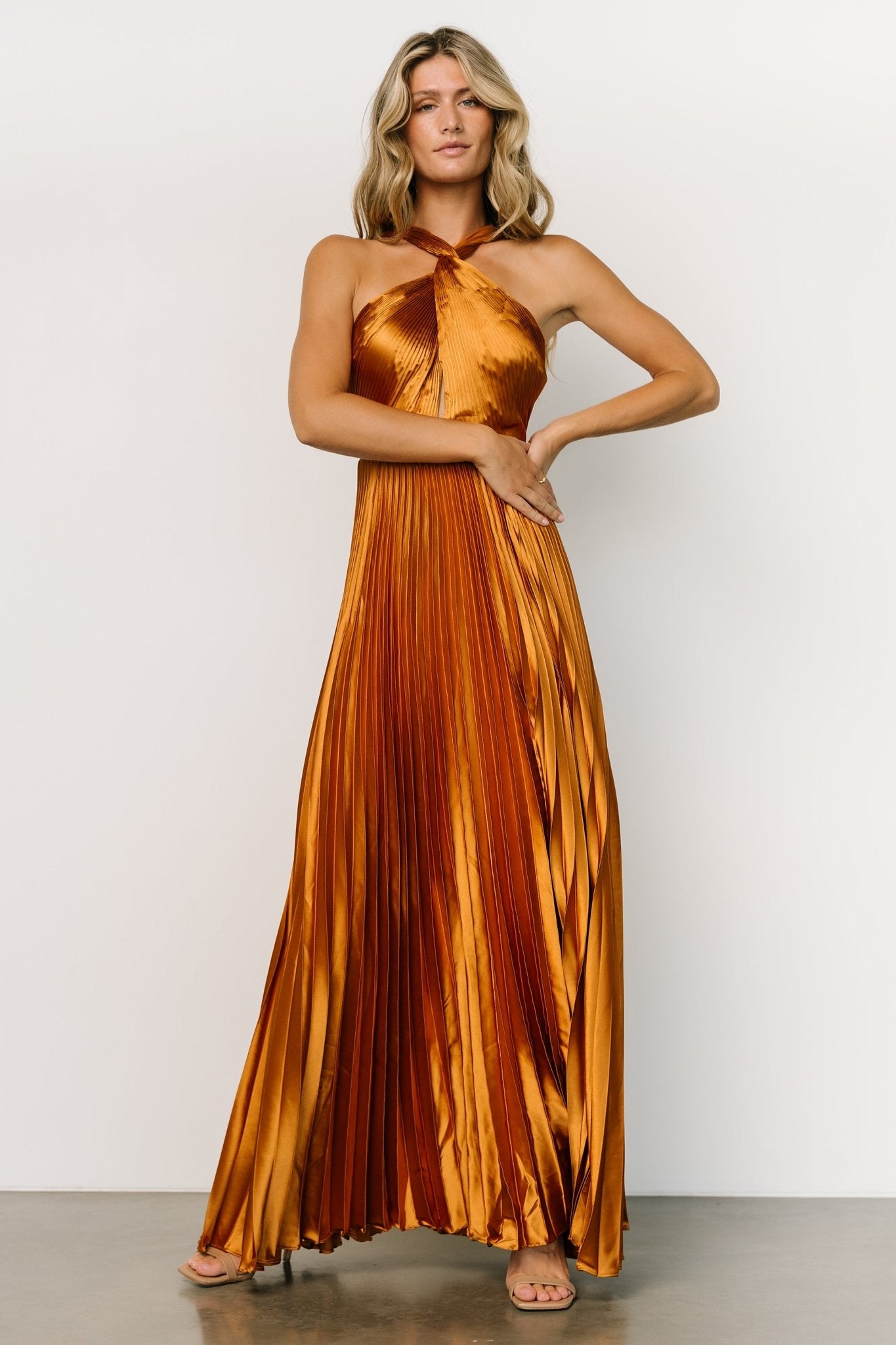 copper metallic dress High Couture HC1018 Long Formal Fitted Prom symmetric silhouette Tadashi Shoji BSJ24459L - Scoop