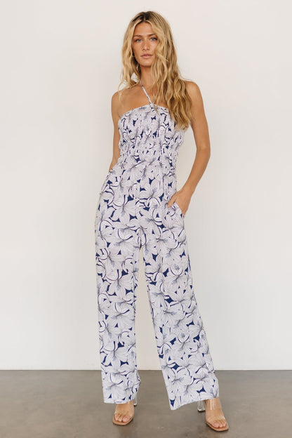 Santa Ana Halter Jumpsuit | Navy + White - Baltic Born