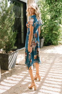 Sarah Smocked Midi Dress | Blue Floral | Baltic Born
