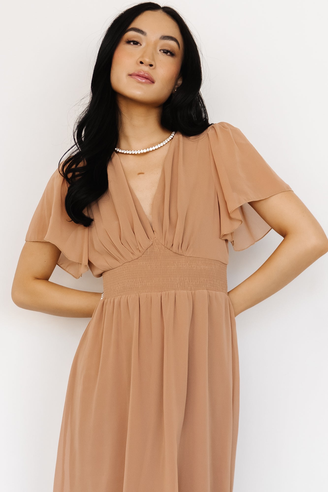 Sarah Smocked Midi Dress | Dusty Camel - Baltic Born