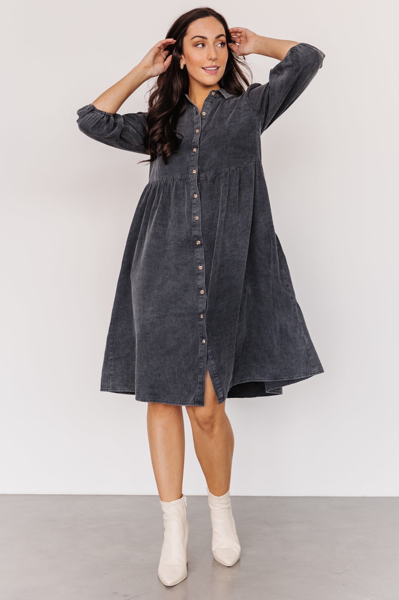 Baltic Born Womens Sari Babydoll Dress | Washed Black