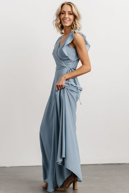 Saya Wrap Maxi Dress | Dusty Blue - Baltic Born