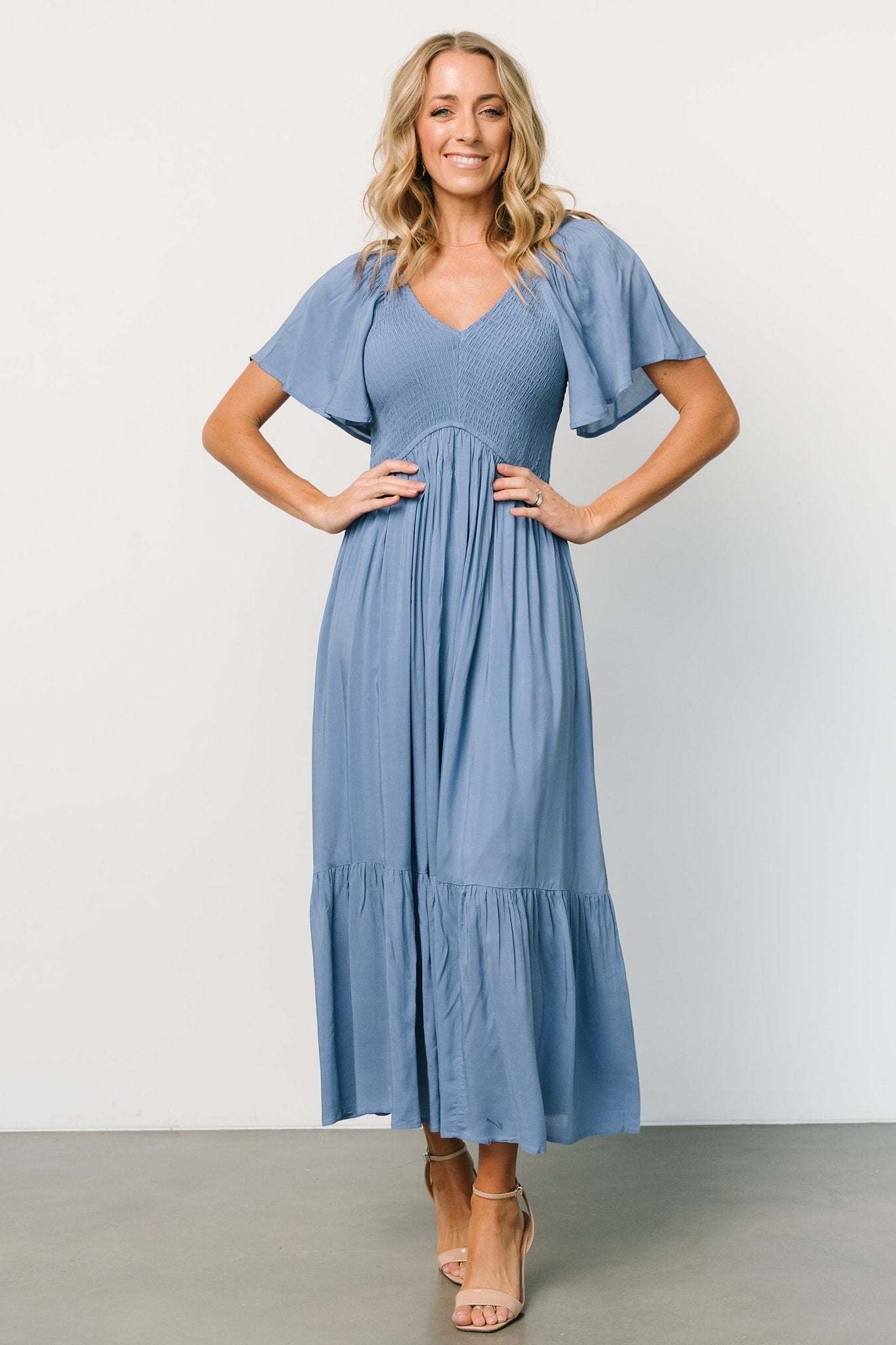 Smocked Green Karla Dress with Ruffle Sash