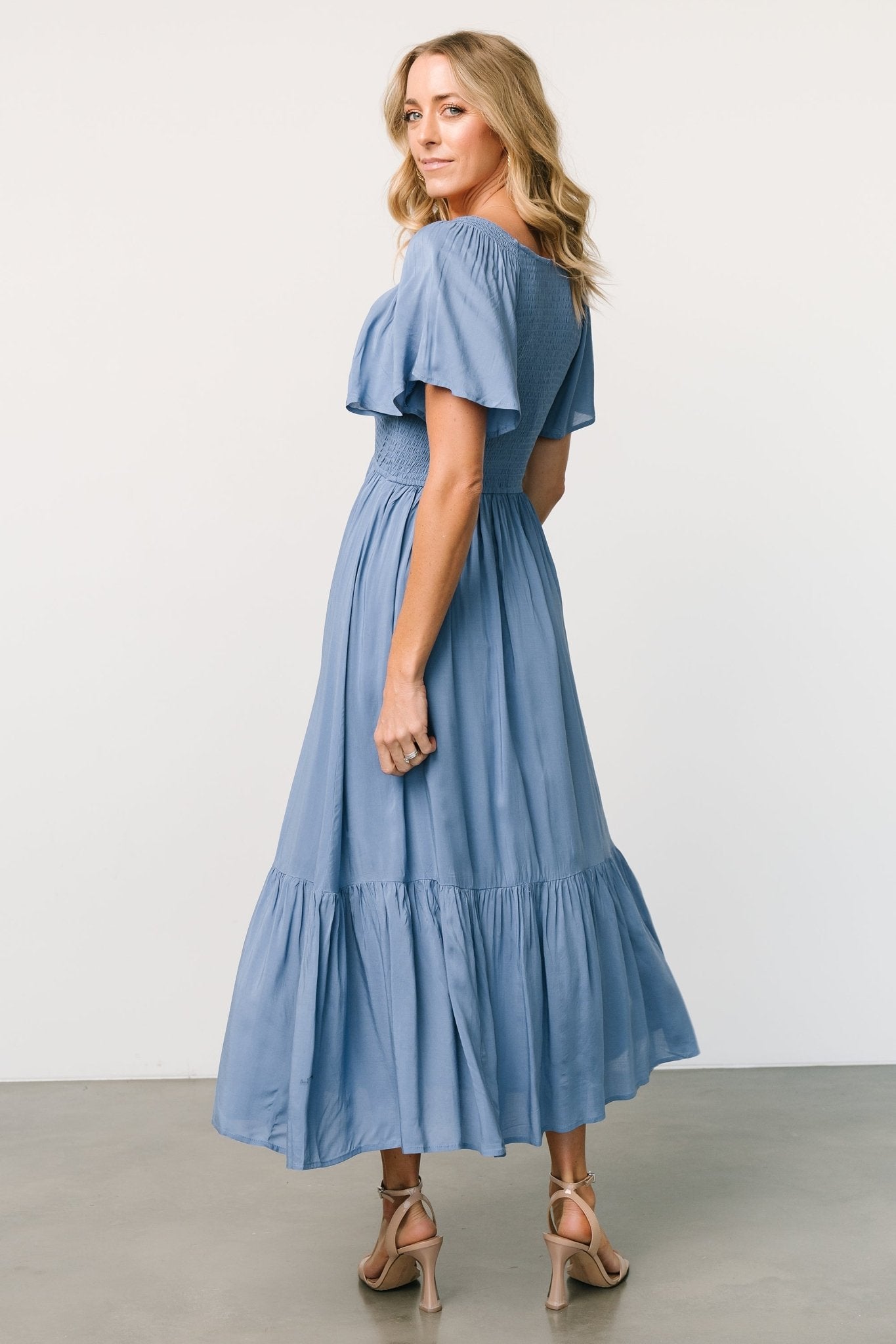 Smocked Halter Dress With Scarf Blue Patch- 3028L