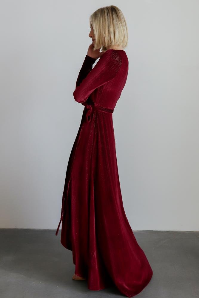 Serena Shimmer Velvet Wrap Dress | Merlot - Baltic Born