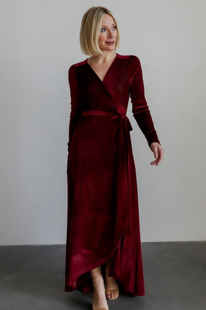 Serena Shimmer Velvet Wrap Dress | Merlot - Baltic Born