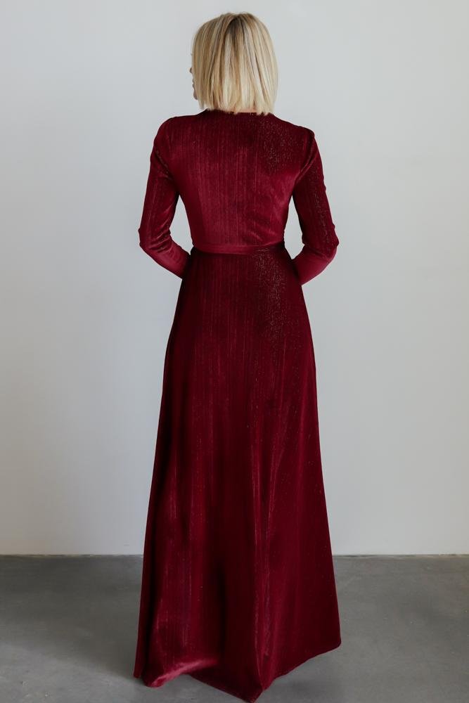 Serena Shimmer Velvet Wrap Dress | Merlot - Baltic Born