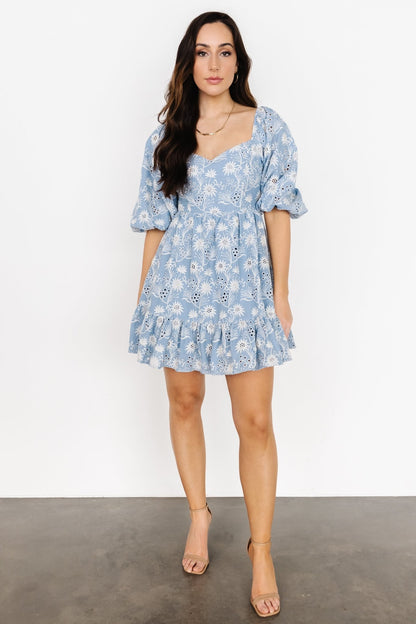 Serres Eyelet Mini Dress | Blue Floral - Baltic Born