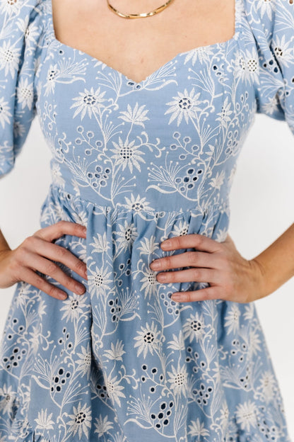 Serres Eyelet Mini Dress | Blue Floral - Baltic Born