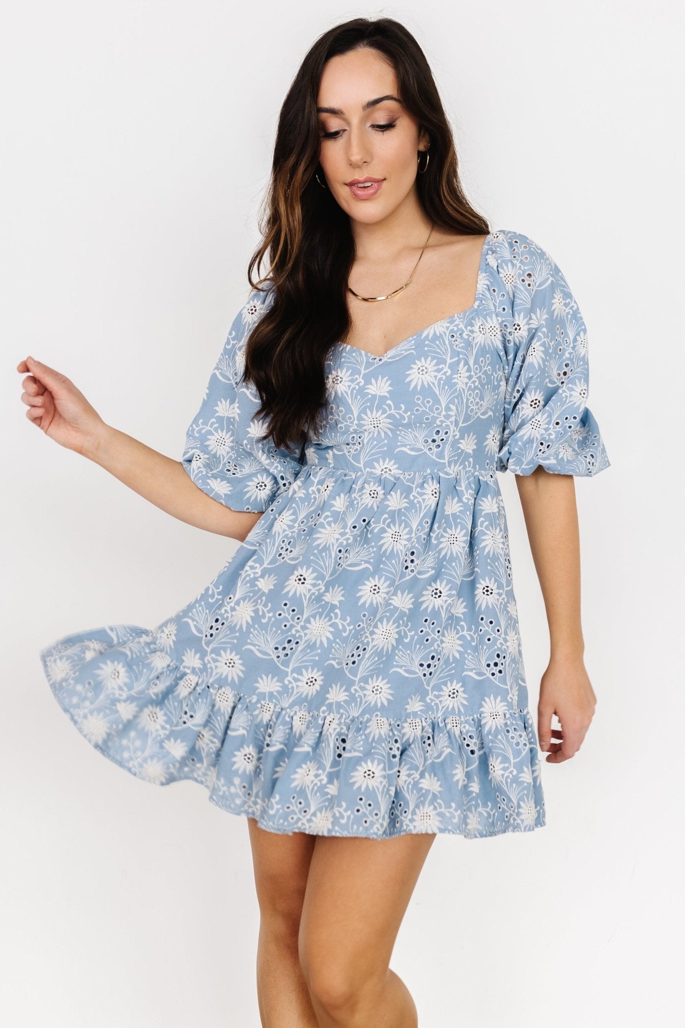 Serres Eyelet Mini Dress | Blue Floral - Baltic Born