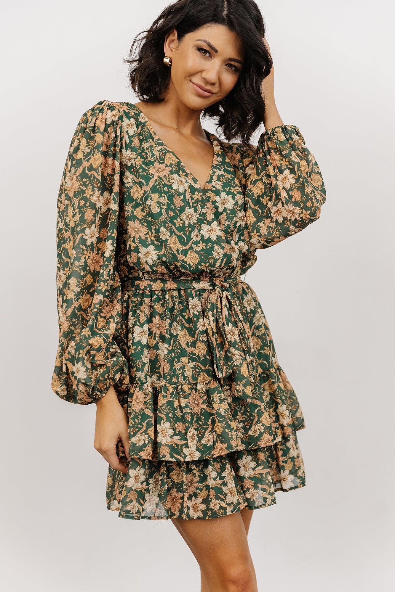 Shirley Ruffle Mini Dress | Green Floral | Baltic Born