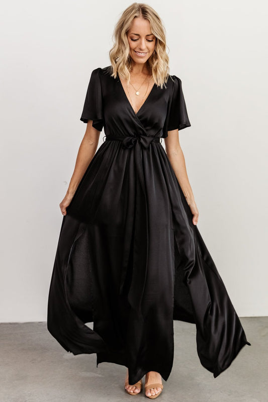 Sicily Satin Maxi Dress | Black - Baltic Born