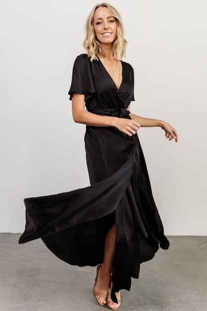 Sicily Satin Maxi Dress | Black - Baltic Born