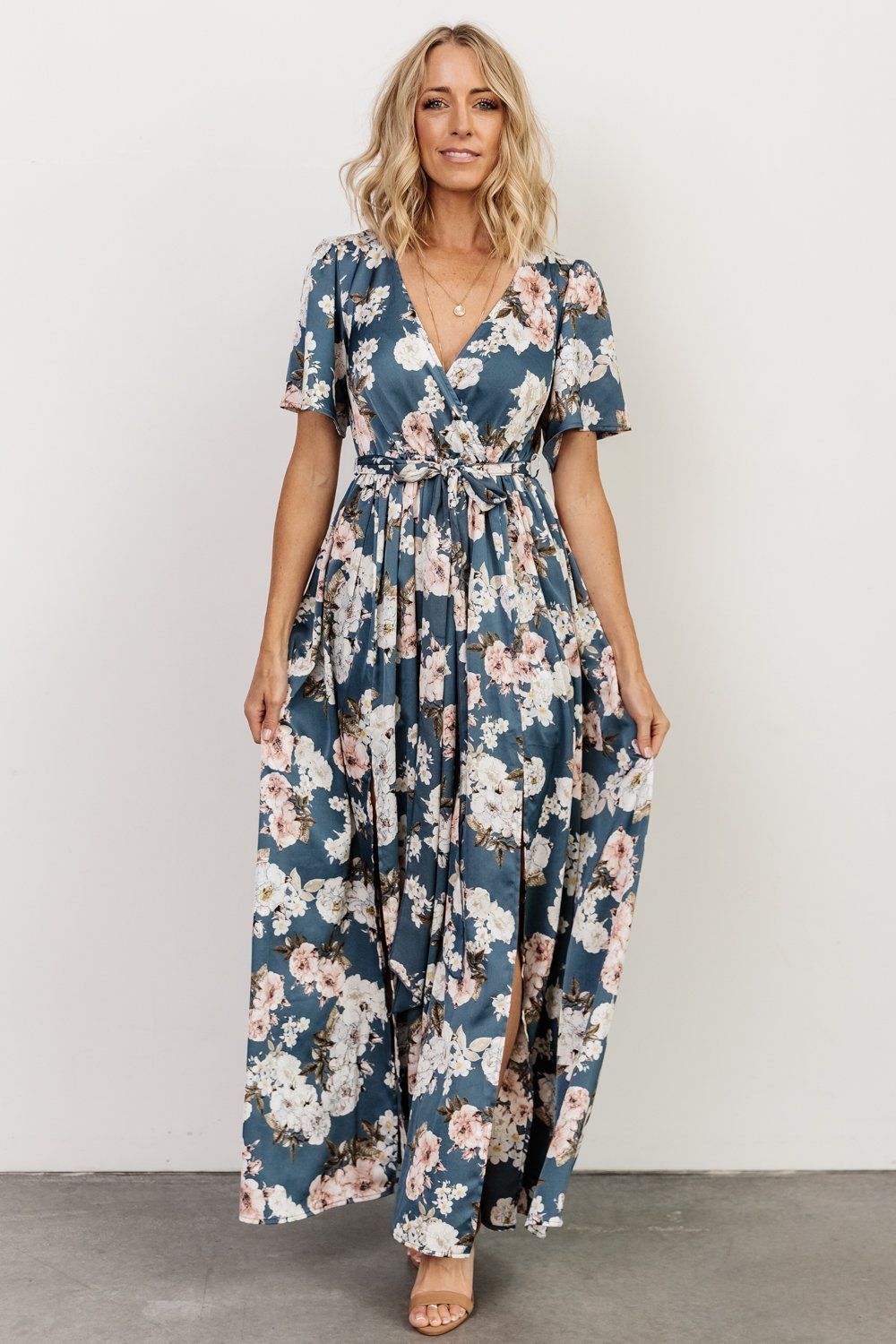 Sicily Satin Maxi Dress | Blue Floral - Baltic Born