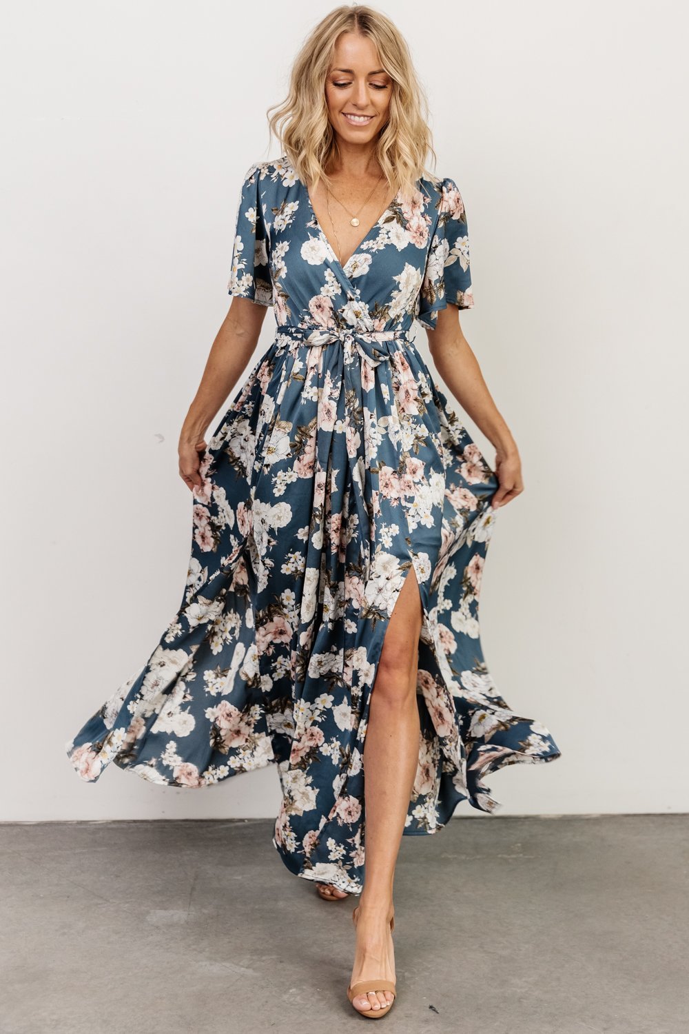 Sicily Satin Maxi Dress | Blue Floral - Baltic Born