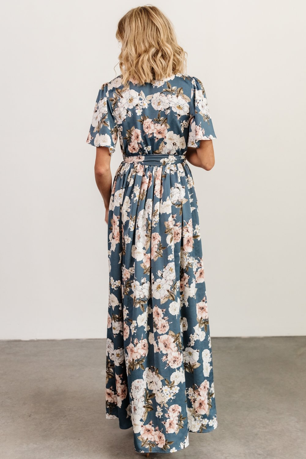 Sicily Satin Maxi Dress | Blue Floral - Baltic Born