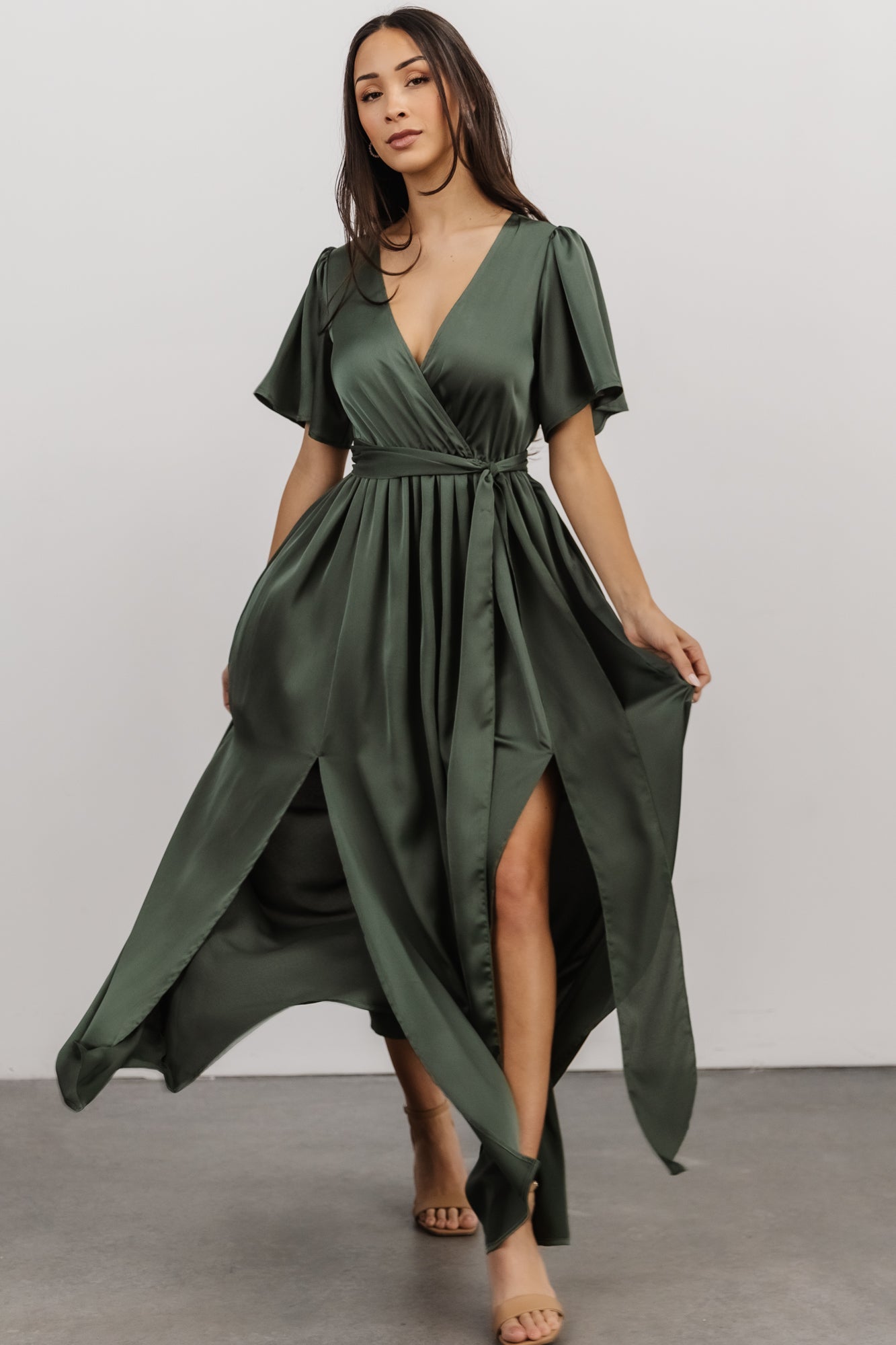 Sicily Satin Maxi Dress | Dusty Green | Baltic Born