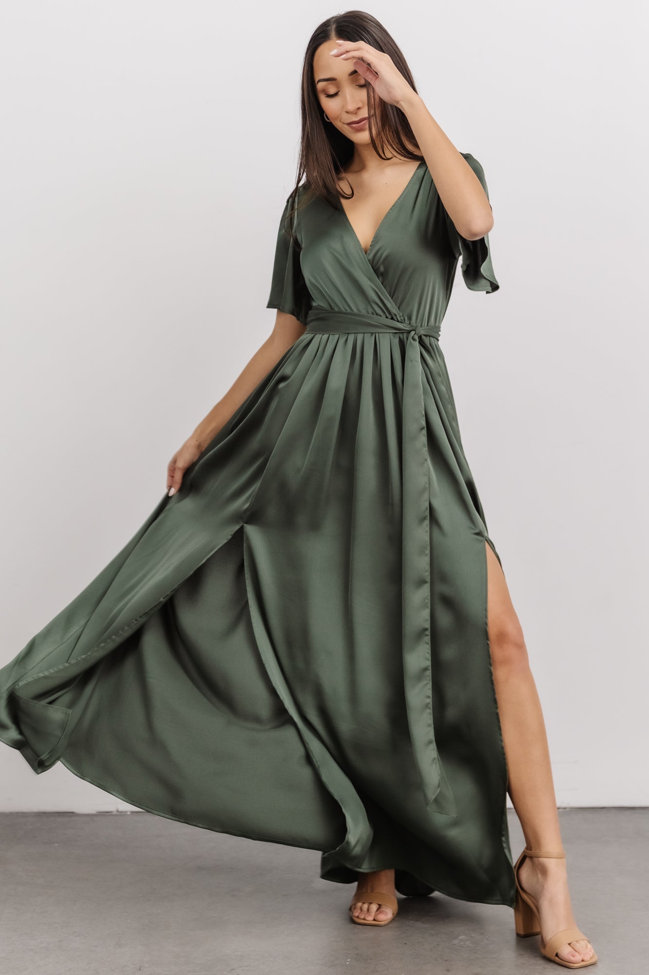 Sicily Satin Maxi Dress | Dusty Green | Baltic Born