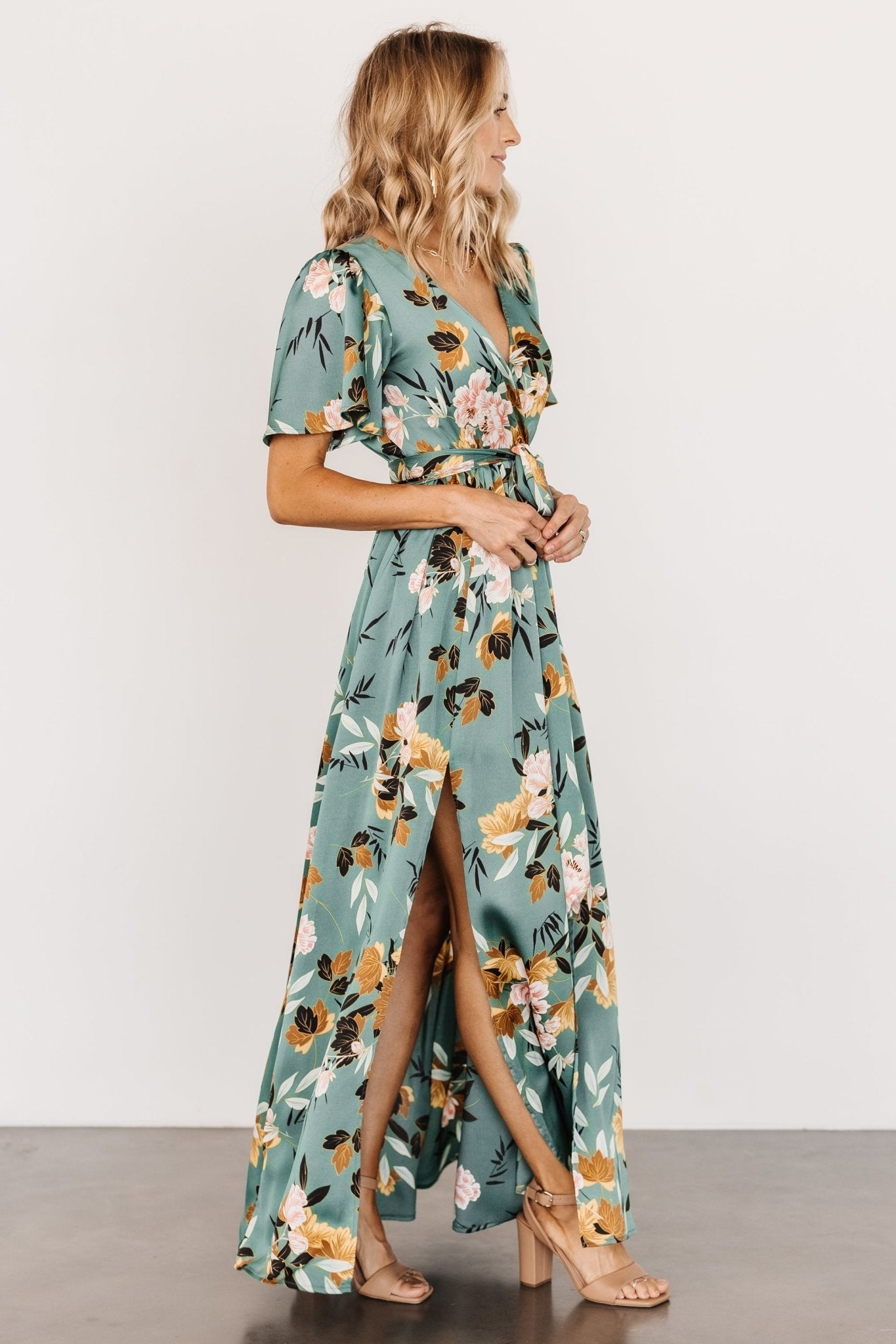 Sicily Satin Maxi Dress | Eucalyptus Floral | Baltic Born