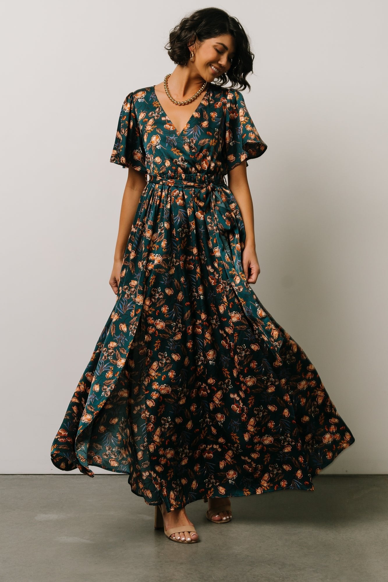 Sicily Satin Maxi Dress | Jade Multi Print | Baltic Born