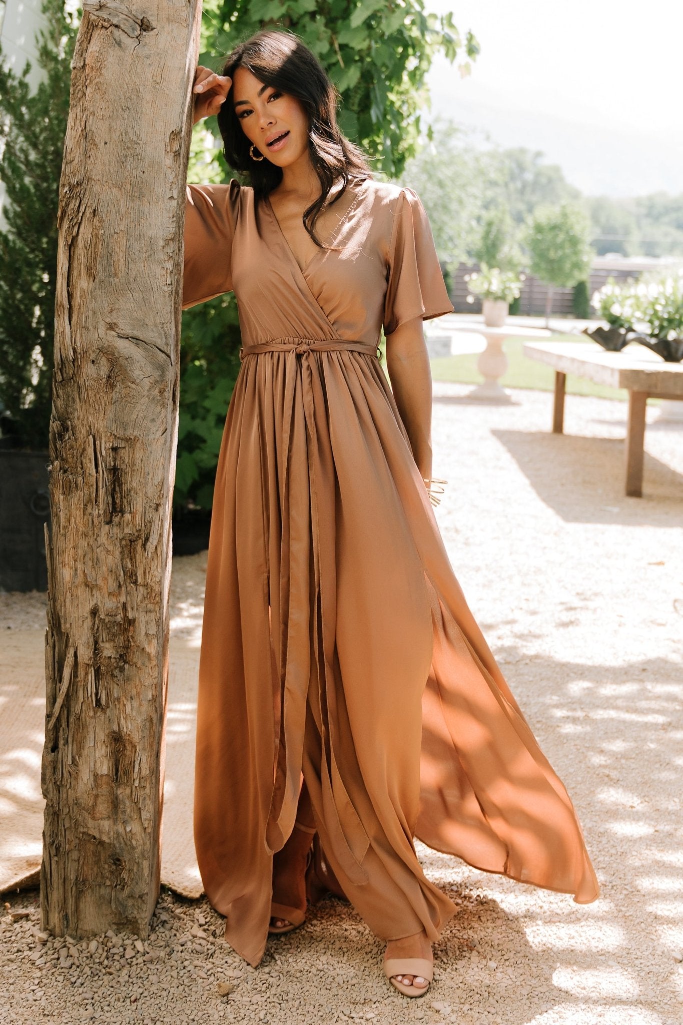 Sicily Satin Maxi Dress | Mocha - Baltic Born