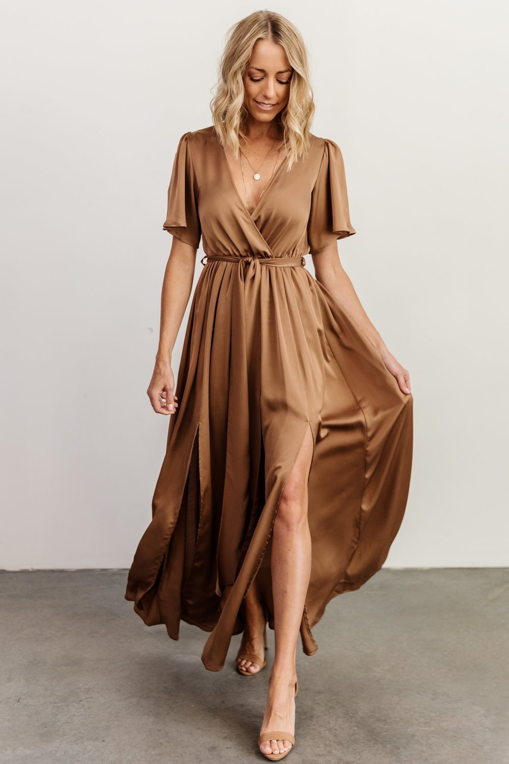 Sicily Satin Maxi Dress | Mocha - Baltic Born