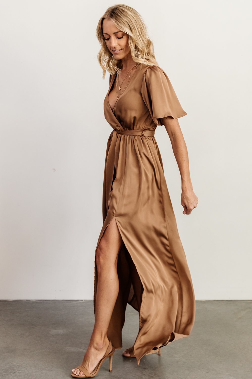 Sicily Satin Maxi Dress | Mocha - Baltic Born