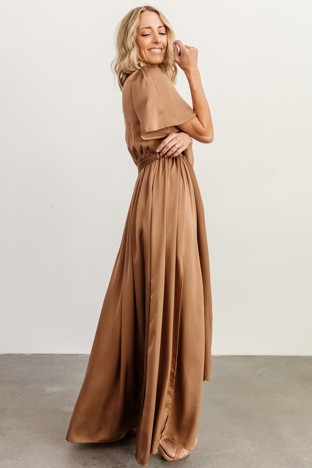 Sicily Satin Maxi Dress | Mocha - Baltic Born