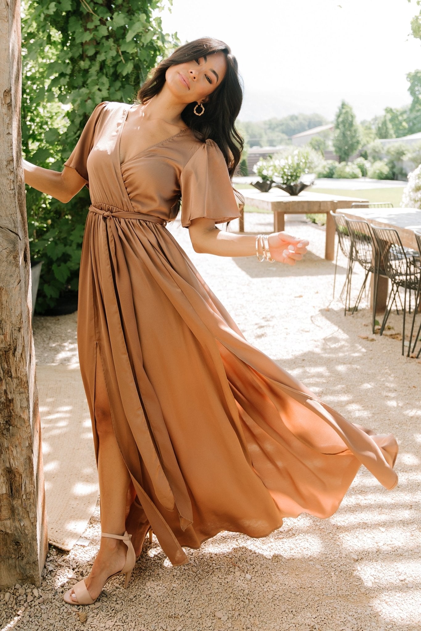 Sicily Satin Maxi Dress | Mocha - Baltic Born