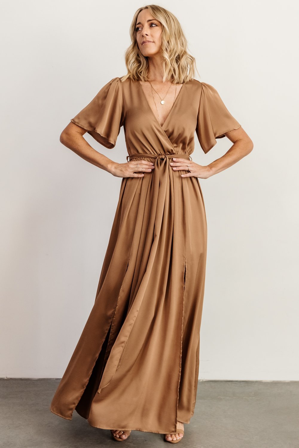 Sicily Satin Maxi Dress | Mocha - Baltic Born